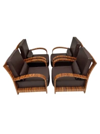 Four Art Deco Lounge Chairs with Leather Cushions France, 1930s